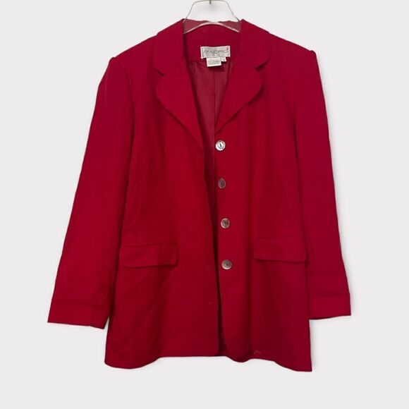 Sandro Linen Blend Oversized Red Blazer Mother of Pearl Buttons Size 10 - Picture 2 of 7